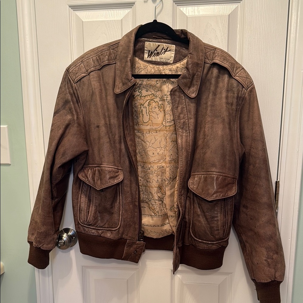 VTG Brown Leather Bomber Jacket for Men/women